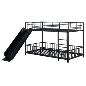 Twin over Twin Size Metal Bunk Bed with Slide and Guardrails
