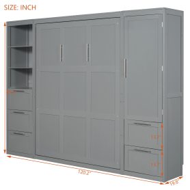 Queen Size Murphy Bed Wall Bed with Closet, Drawers and Shelves