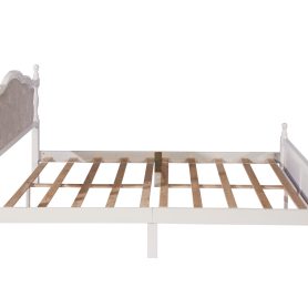 Queen Pine Platform Bed With Upholstered Headboard And Panel Footboard