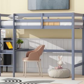 Twin High Loft Bed With Safety Guardrail, Built-in Desk, Ladder