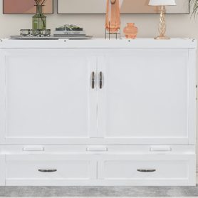 Full Size Murphy Bed with USB Ports, Large Drawers and Metal Handles