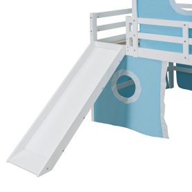 Full Size Loft  Bed With Slide, Tent And Tower