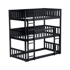 Detachable Twin Size Triple Bunk Bed With Ladders, Guardrails