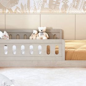 Wood Twin Size Upholstered Platform Bed with Guardrail 27 Wood Twin Size Upholstered Platform Bed with Guardrail