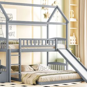 House Shape Twin Over Twin Bunk Bed With Two Drawers, Staircase And Slide 52 House Shape Twin Over Twin Bunk Bed With Two Drawers, Staircase And Slide
