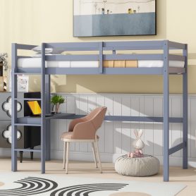 Twin High Loft Bed With Safety Guardrail, Built-in Desk, Ladder
