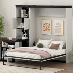 Full Size Murphy Bed with Desk, Storage Shelves and Cabinets