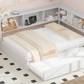 Metal Full Size Daybed with Trundle, Storage Cabinets and USB Ports