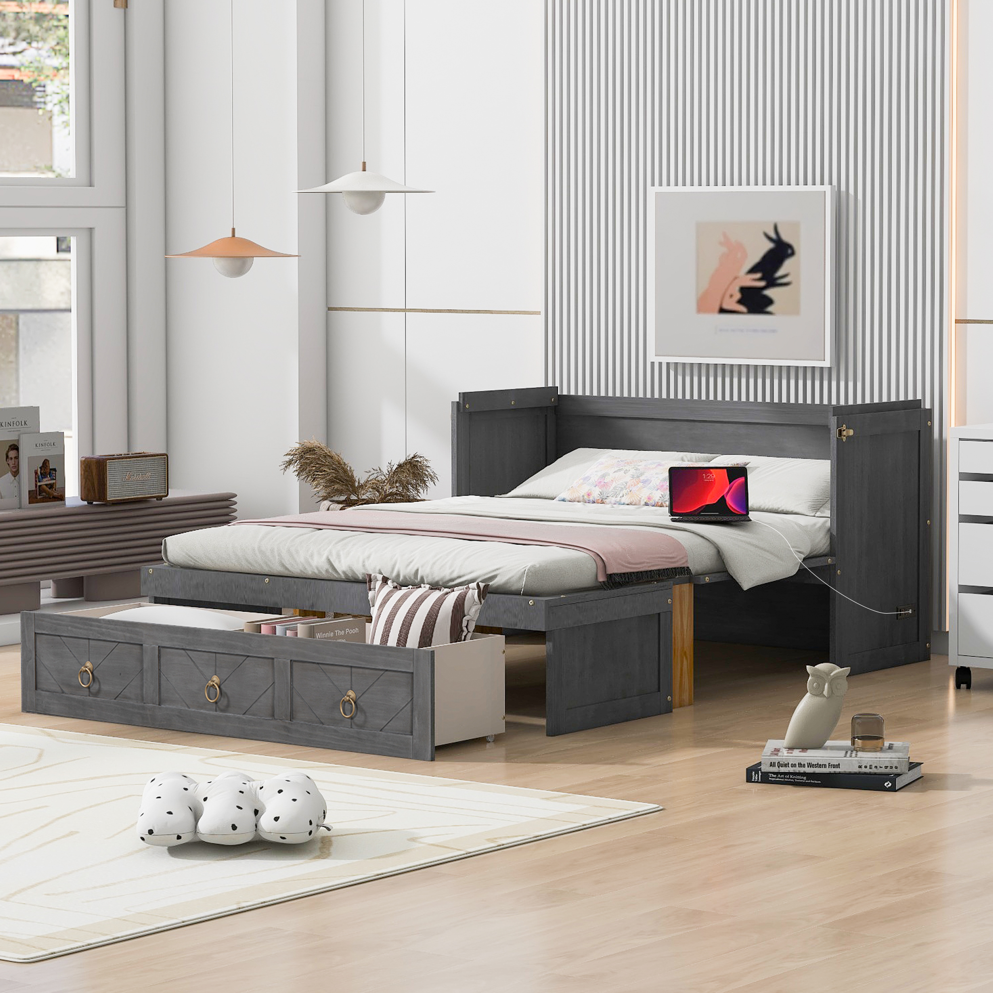 Full Size Murphy Bed with USB Port and a Large Drawer 3 Full Size Murphy Bed with USB Port and a Large Drawer