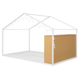 Metal Full Size House Bed Frame with Shelves and Lights
