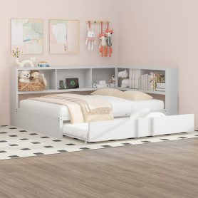 Metal Full Size Daybed with Trundle, Storage Cabinets and USB Ports