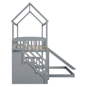 House Shape Twin Over Twin Bunk Bed With Two Drawers, Staircase And Slide 44 House Shape Twin Over Twin Bunk Bed With Two Drawers, Staircase And Slide