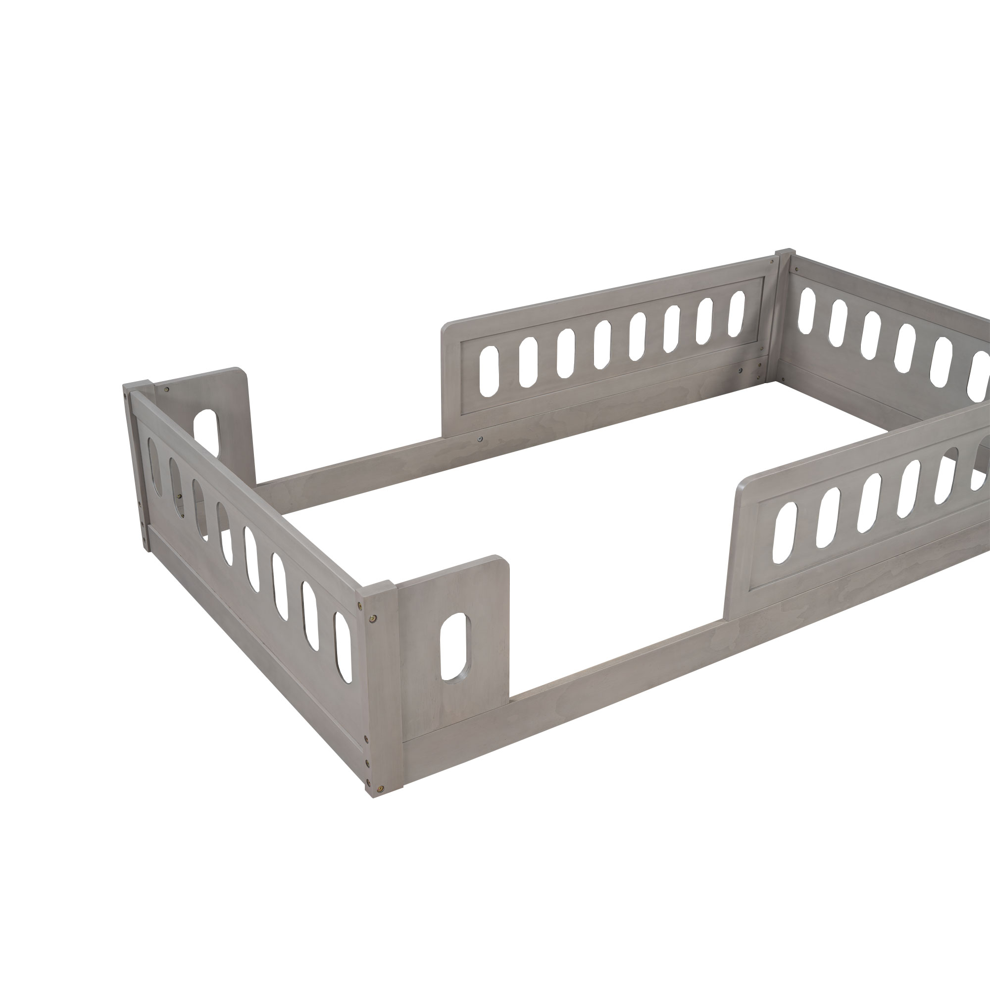 Wood Twin Size Upholstered Platform Bed with Guardrail 13 Wood Twin Size Upholstered Platform Bed with Guardrail