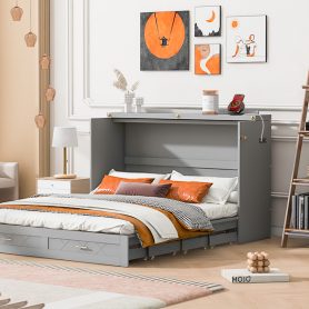 Queen Size Murphy Bed With Drawer And A Set Of Sockets & USB Ports