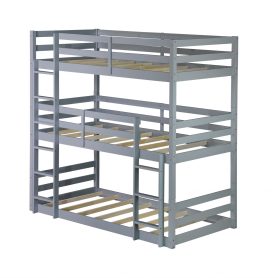 Detachable Triple Rubber Wood Bunk Bed With Two Built-in Ladders, Guardrails 20 Detachable Triple Rubber Wood Bunk Bed With Two Built-in Ladders, Guardrails