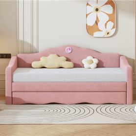 Twin Size Upholstered Daybed with Wave-shaped Trundle
