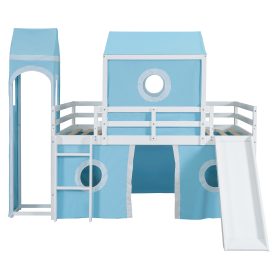 Full Size Loft  Bed With Slide, Tent And Tower