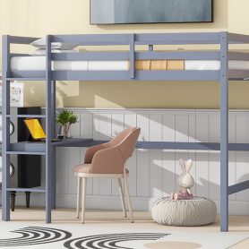 Twin High Loft Bed With Safety Guardrail, Built-in Desk, Ladder