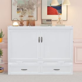 Queen Size Murphy Bed with USB Ports, Large Drawers and Metal Handles