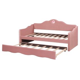 Twin Size Upholstered Daybed with Wave-shaped Trundle