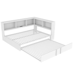 Metal Full Size Daybed with Trundle, Storage Cabinets and USB Ports