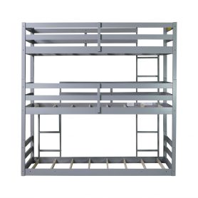 Detachable Triple Rubber Wood Bunk Bed With Two Built-in Ladders, Guardrails 19 Detachable Triple Rubber Wood Bunk Bed With Two Built-in Ladders, Guardrails