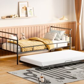 Twin Size Metal Daybed with Curved Handle Design and Twin Size Trundle 28 Twin Size Metal Daybed with Curved Handle Design and Twin Size Trundle