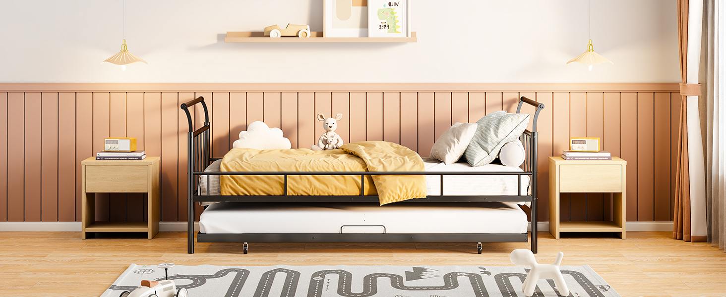 Twin Size Metal Daybed with Curved Handle Design and Twin Size Trundle 17 Twin Size Metal Daybed with Curved Handle Design and Twin Size Trundle