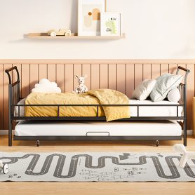 Twin Size Metal Daybed with Curved Handle Design and Twin Size Trundle 29 Twin Size Metal Daybed with Curved Handle Design and Twin Size Trundle