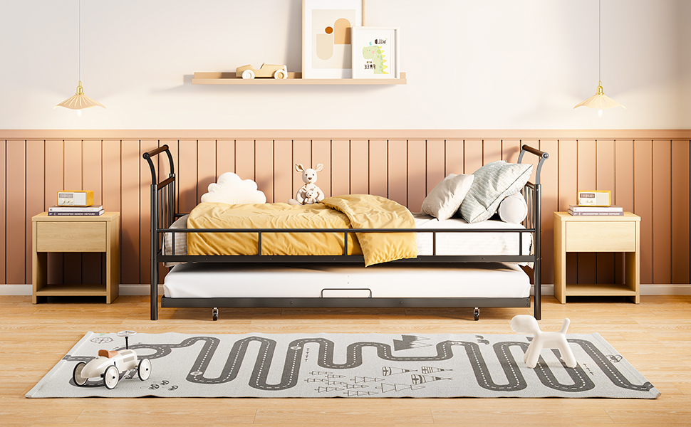 Twin Size Metal Daybed with Curved Handle Design and Twin Size Trundle 15 Twin Size Metal Daybed with Curved Handle Design and Twin Size Trundle