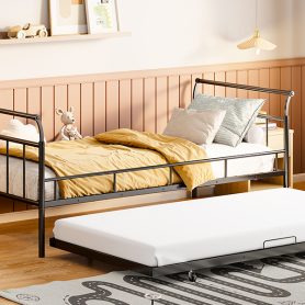 Twin Size Metal Daybed with Curved Handle Design and Twin Size Trundle 30 Twin Size Metal Daybed with Curved Handle Design and Twin Size Trundle