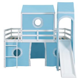 Full Size Loft  Bed With Slide, Tent And Tower