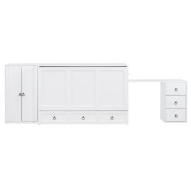 Queen Size Murphy Bed with USB Port, Large Drawer, and Wardrobe/Desk Combo