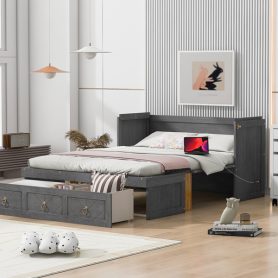 Full Size Murphy Bed with USB Port and a Large Drawer 49 Full Size Murphy Bed with USB Port and a Large Drawer