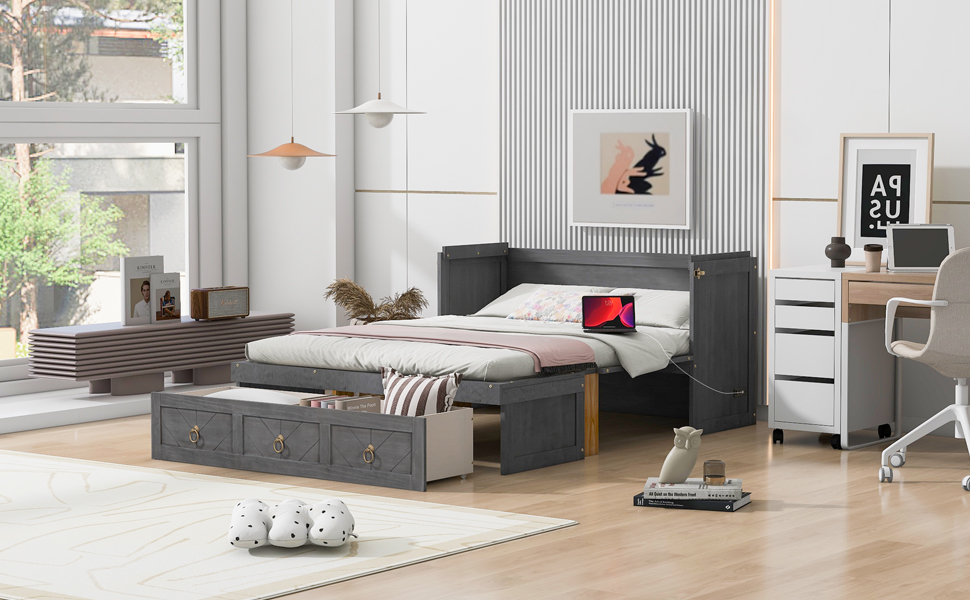 Full Size Murphy Bed with USB Port and a Large Drawer 26 Full Size Murphy Bed with USB Port and a Large Drawer