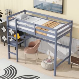 Twin High Loft Bed With Safety Guardrail, Built-in Desk, Ladder