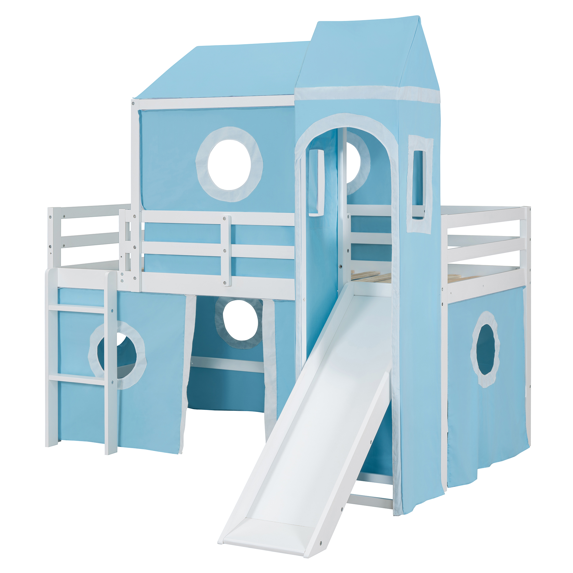 Twin Size Loft Bed with Slide, Tent and Tower 12 Twin Size Loft Bed with Slide, Tent and Tower