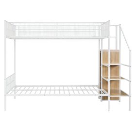 Twin Over Full Metal Bunk Bed with Wire Shelving and Lateral Storage Ladder and Wardrobe 18 Twin Over Full Metal Bunk Bed with Wire Shelving and Lateral Storage Ladder and Wardrobe