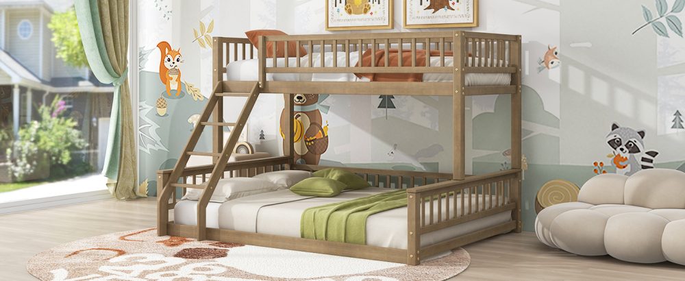 Twin XL over Queen Bunk Bed with Ladder and Guardrails | Cool Kids Bed