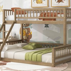Twin XL over Queen Bunk Bed with Ladder and Guardrails