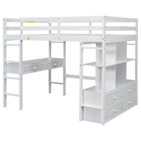 Full Size Loft Bed with Built-in Desk with Two Drawers and Storage Shelves 44 Full Size Loft Bed with Built-in Desk with Two Drawers and Storage Shelves