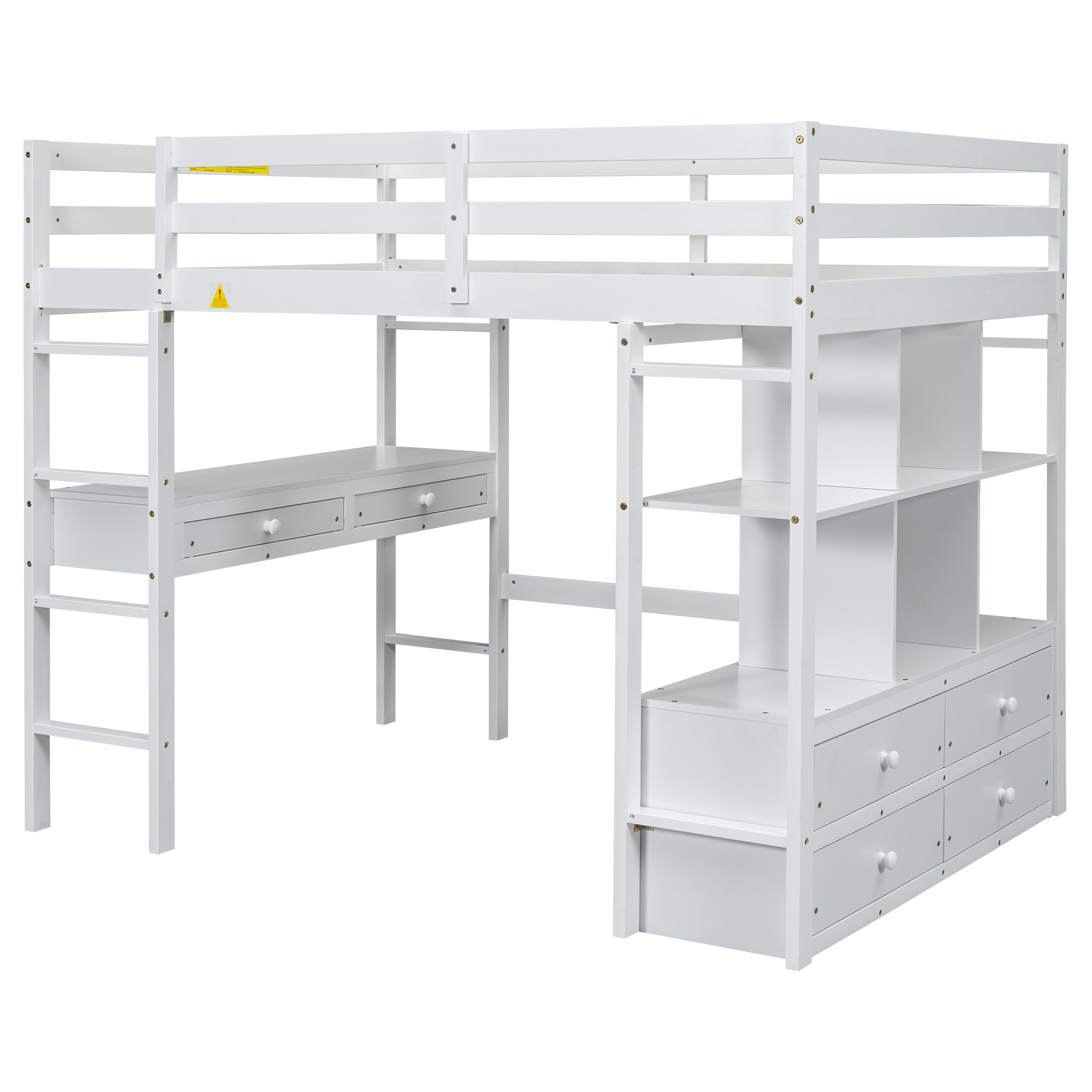 Full Size Loft Bed with Built-in Desk with Two Drawers and Storage Shelves 21 Full Size Loft Bed with Built-in Desk with Two Drawers and Storage Shelves