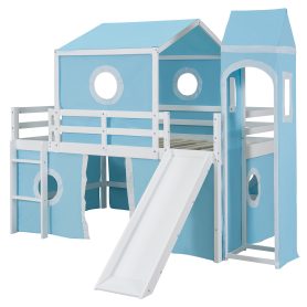 Full Size Loft  Bed With Slide, Tent And Tower