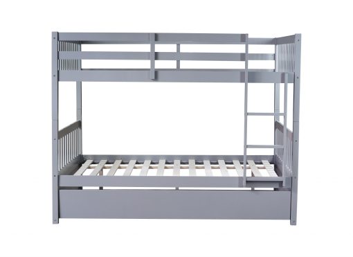Detachable Full Over Full Rubber Wood Bunk Bed With Trundle, Ladder And Guardrails