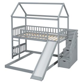 House Shape Twin Over Twin Bunk Bed With Two Drawers, Staircase And Slide 33 House Shape Twin Over Twin Bunk Bed With Two Drawers, Staircase And Slide