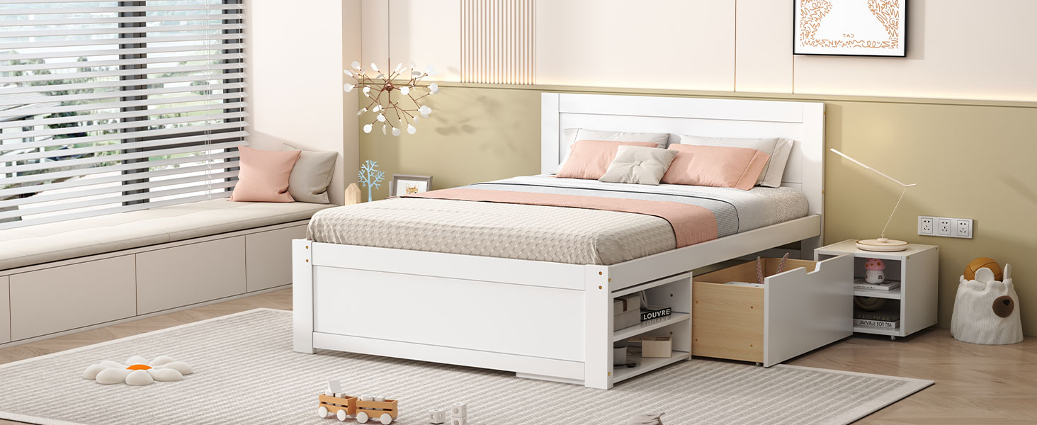 Full Size Platform Bed With Drawer And Two Shelves 12 Full Size Platform Bed With Drawer And Two Shelves