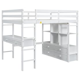 Full Size Loft Bed with Built-in Desk with Two Drawers and Storage Shelves 39 Full Size Loft Bed with Built-in Desk with Two Drawers and Storage Shelves