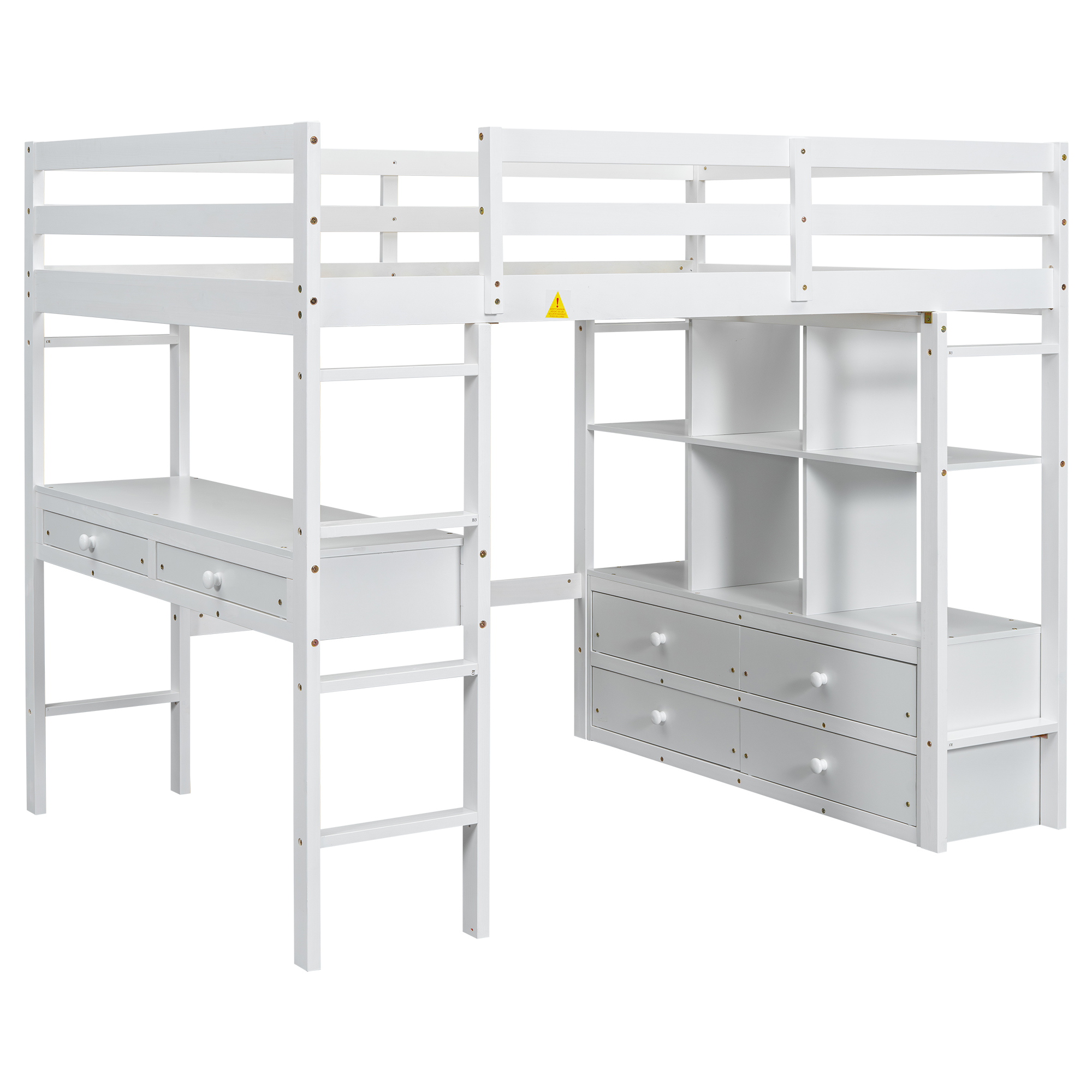 Full Size Loft Bed with Built-in Desk with Two Drawers and Storage Shelves 16 Full Size Loft Bed with Built-in Desk with Two Drawers and Storage Shelves