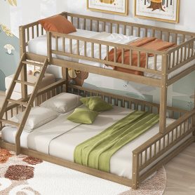 Twin XL over Queen Bunk Bed with Ladder and Guardrails