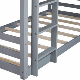 Detachable Triple Rubber Wood Bunk Bed With Two Built-in Ladders, Guardrails 16 Detachable Triple Rubber Wood Bunk Bed With Two Built-in Ladders, Guardrails